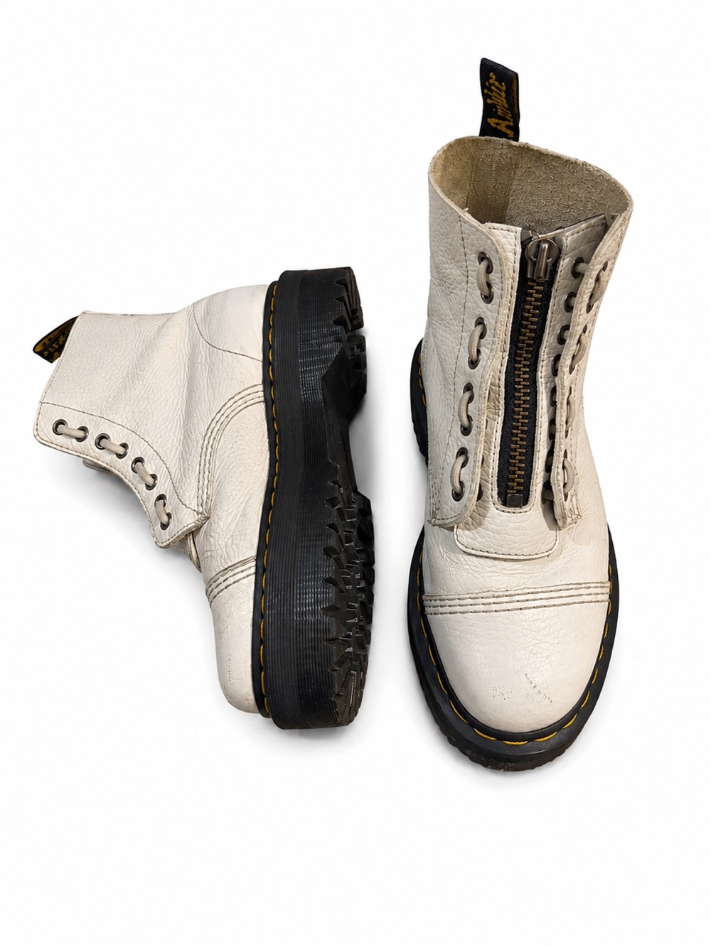 Dr. Martens Kids White Leather Front-Zip Combat Boots